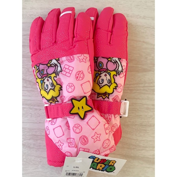 Nintendo Other - Nintendo Princess Peach Super Mario Kids Pink Ski Gloves 3M Thinsulate L/XL NWT